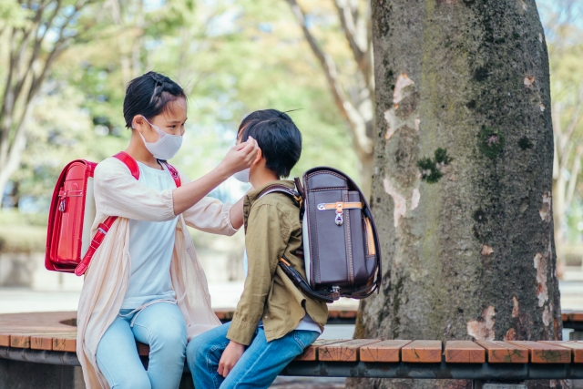 姉弟　マスク　ランドセル